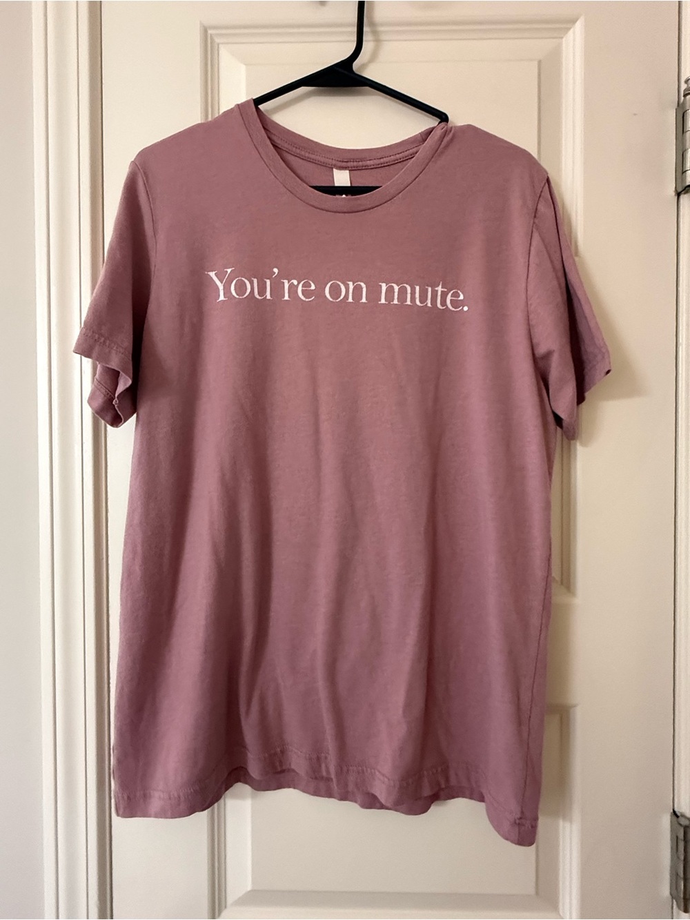 Bella + Canvas 'You're on mute.' Graphic T-Shirt, Size L Pink Short Sleeve